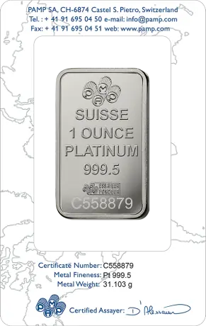 1 oz Platinum Bar | PAMP Fortuna