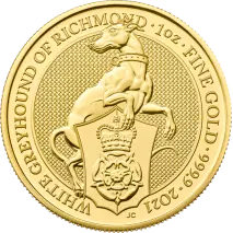 1 oz Queen's Beasts White Greyhound of Richmond Gold Coin (2021)