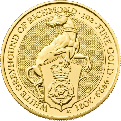 1 oz Queen's Beasts White Greyhound of Richmond Gold Coin (2021)