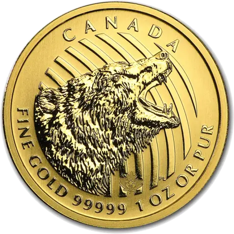 1 oz Call of the Wild Roaring Grizzly Bear .99999 Gold Coin (2016)