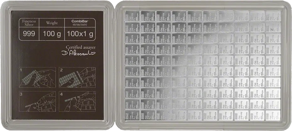 100 x 1g CombiBar&reg; | Silver | Valcambi | Damaged Packaging
