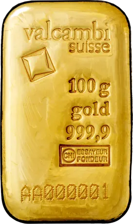 100g Gold Bar | Valcambi | Casted