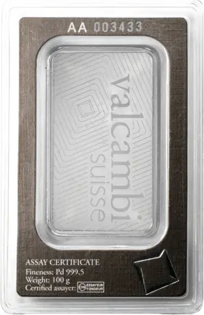 100g Palladium Bar | Valcambi