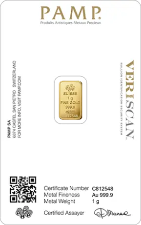 1g Lingot d'or frapp&eacute; | PAMP Fortuna