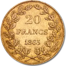 20 Franc Leopold I B&eacute;lgica | Oro | 1831-1865