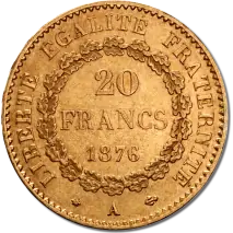 20 Francos Franceses G&eacute;nie 3. Rep&uacute;blica | Oro | 1871-1898