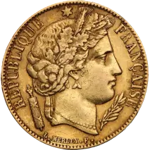 20 Francos Franceses C&eacute;r&egrave;s 2. Rep&uacute;blica | Oro | 1848-1852