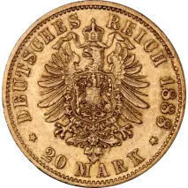 20 Mark | Emperador Friedrich III Prusia | Oro | 1888