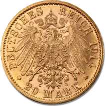 20 Mark Emperador Wilhelm II Uniforme Prusia | Oro | 1913-1914