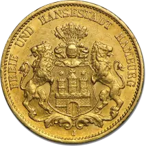 20 Mark | Ciudad Libre Hanse&aacute;tica de Hamburgo | Oro | 1875-1913