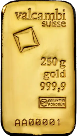 250g Gold Bar | Valcambi | Casted